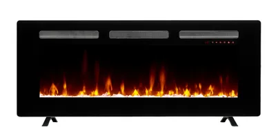 Imagen del producto de Chimenea mural Dimplex Sierra Optiflame para televisión, de 48 pulgadas (121,9 cm), con montaje en pared, instalación empotrada o posibilidad de uso independiente con patas. Ofrece 7 colores de llama, 3 decoraciones diferentes, cristal con superficie fría, y un ventilador de calefacción de 1,6 kW