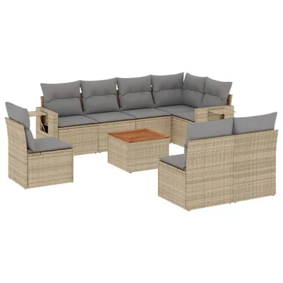 Produktbild von vidaXL 9-tlg. Garten-Sofagarnitur mit Kissen Beige Poly Rattan