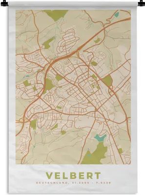 Produktbild von MuchoWow® Wandteppich Wandbehang Velbert - Karte - Stadtplan - Vintage 120x180 cm Tapisserie Dekoration Wandtuch - Schlafzimmer - Dekorationen für das Haus