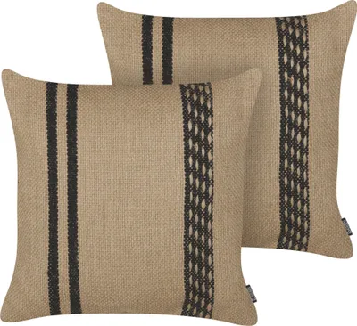 Produktbild von BELIANI Dekokissen 2er Set Beige / Schwarz aus Jute 45 x 45 cm Quadratisch mit Muster Deko Dekoration Wohnaccessoires für Wohnzimmer Schlafzimmer