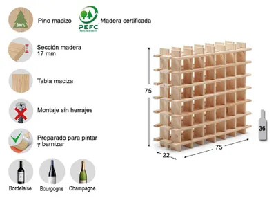 Image de Porte-bouteilles Rioja 36 Pin Modulable, Pin Massif, 36 Bouteilles - Astigarraga