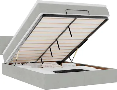 Produktbild von vidaXL Ottoman-Bett mit Matratze & LEDs Hellgrau 140x190 cm Samt