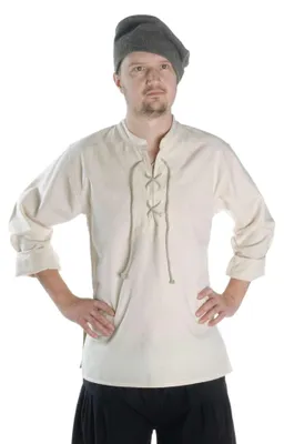 Productafbeelding van Middeleeuws Shirt met Kraag en Lint - Katoen Beige
