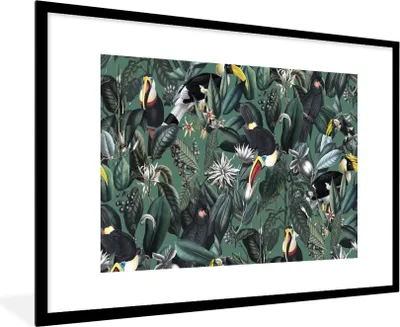 Produktbild von MuchoWow® Gerahmtes Poster Blumen - Vogel - Collage 90x60 cm - Poster mit Schwarzem Bilderrahmen Wandposter Rahmen Foto Bilder - Wanddekoration - Fotos