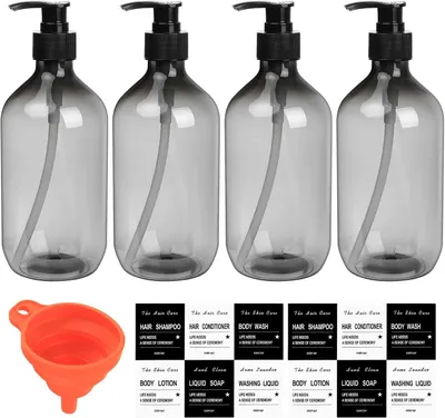 Produktbild von Seifenspender – Set mit 4 Stück – 500 ml – Kunststoff – Luftdicht – Wiederverwendbar – Schwarz