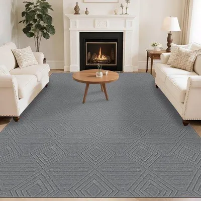 Zdjęcie produktu dla Dywani Unyqoos® do prania, 200 x 300 cm, szary – geometryczny wzór, antypoślizgowa podkładka TPR z włóknami bawełnianymi, łatwy w pielęgnacji i miękki