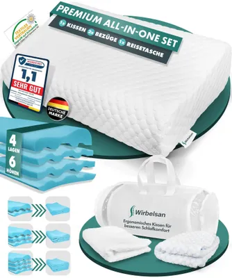 Produktbild von Wirbelsan®, orthopädisches Nackenstützkissen Premium aus Memory Foam - - für breite Schultern, Höhenverstellbar