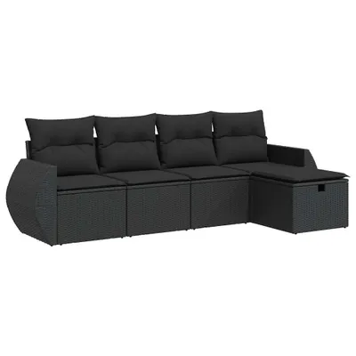 Immagine prodotto di vidaXL Set di divani da giardino 5 pezzi con cuscini in polirattan nero