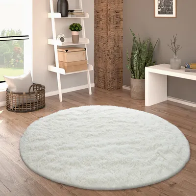 Produktbild von Hochflor Teppich Rund Wohnzimmer Shaggy Langflor Kunstfell Flauschig Einfarbig Grösse 160 cm Rund