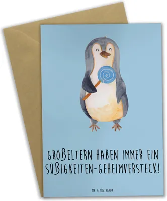 Produktbild von Mr. & Mrs. Panda Klappkarte Großeltern Süßigkeiten - Blau Pastell - Geschenk, Jubiläen, vatertagskarte, Generationen, Enkelkinder, persönliche Erinnerungen, osterkarten