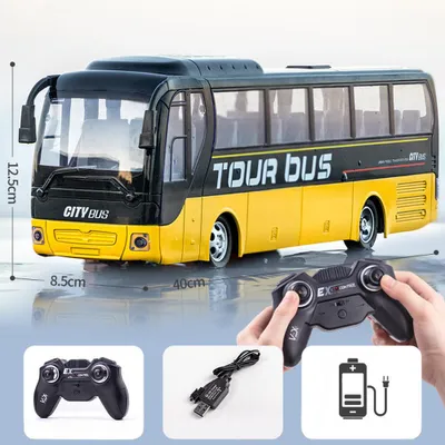 Zdjęcie produktu dla Bezprzewodowy zdalny autobus sterujący z symulacją światła Elektryczny duży dwupokładowy żółty podróży