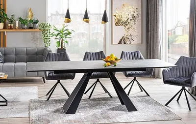 Image de Table à manger / table de cuisine Salvadore Ceramic 120-180 x 80 x 76 cm, marbre gris-noir, à rallonges