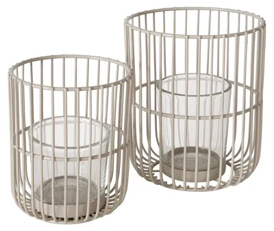 Produktbild von Boltze Windlicht Cindy (2-tlg., beige, Eisen, Glas, 14-20 cm hoch, modern)