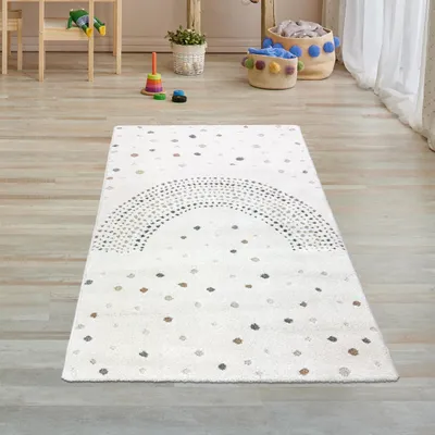 Obrázek produktu pro Koberec do dětského pokoje 3D efekt duhové tečky v krémové barvě Velikost - 80 x 150 cm