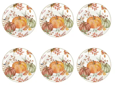 Produktbild von 6er Set Kuchenteller HARVEST Herbst mit Kürbis D. 19cm Porzellan Easy Life