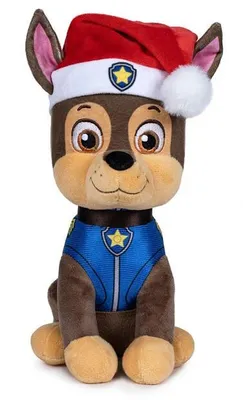 Produktbild von Paw Patrol Plüschfigur Chase 30 cm mit Weihnachtsmütze – weiches Kuscheltier Hund Weihnachten Geschenk für Kinder
