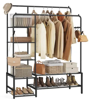 Produktbild von Kleiderständer aus Stahl mit Regalen – Schwarz – 150 kg – 45 x 115,8 x 172,8 cm