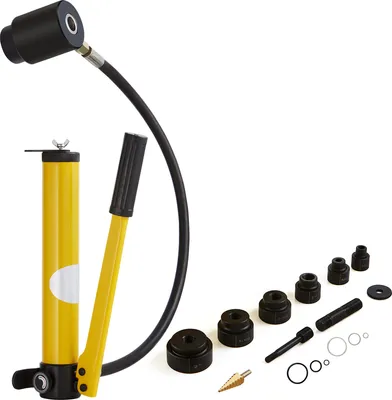 Image de SucceBuy Kit d'emporte-pièce hydraulique de 10 tonnes, kit de découpe de trous de tuyaux de 1/2" à 2", kit d'outils KO de 6 pièces pour aluminium, laiton, acier inoxydable, fibre de verre, plastique