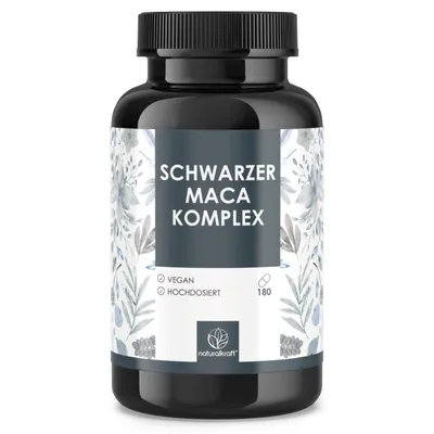 Produktbild von Schwarzer Maca Komplex Kapseln - Effektiv 3000 mg Schwarzer Macawurzel-Extrakt, 2000 mg Gelber Macawurzel-Extrakt, Ginseng, L-Arginin & Zink - 180 Stk