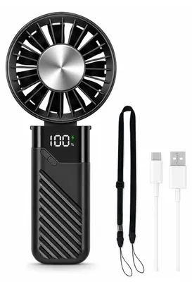 Produktbild von Tragbarer Mini Handventilator, USB wiederaufladbar 4000mAh, 100 Geschwindigkeitsstufen, klappbar, Display, ideal für Büro, Zuhause & Schule