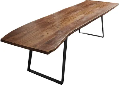 Produktbild von Esszimmertisch 280x100 cm Hobart, Baumkantentisch nussbaumfarben, Akazienholz massiv, schräges U-Gestell aus Metall schwarz