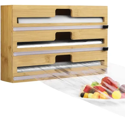 Produktbild von Frischhaltefolienabroller mit Schneidefunktion, 3-in-1-Abroller und -Schneider für Frischhaltefolie, Alufolie und Backpapier, Lebensmittelfolienabroller für die Küche