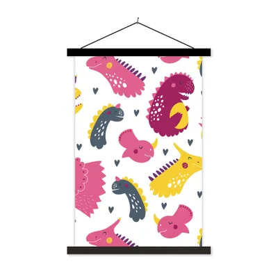 Produktbild von MuchoWow® Textilposter Dino - Muster - Kind - Rosa - Mädchen 120x180 cm mit schwarzem Rahmen - Fotos
