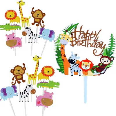 Obrázok produktu pre Cake Topper Zoo Jungle Narodeniny Zvieratá Dekorácia torty Deti Dievčatá Chlapci