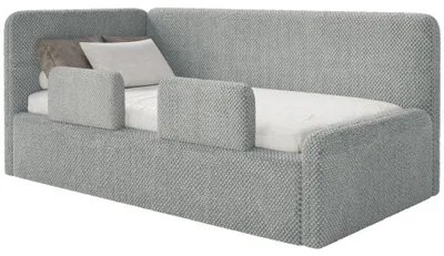 Produktbild von Selsey Fanko – Kinderbett 90x200 cm mit Rausfallschutz, Matratze, Kopfteil links, Plüsch, Grau