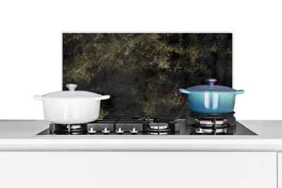 Produktbild von KitchenYeah®  Spritzschutz Küche - Küchenrückwand - Wandschutz für Herd und Spüle - Schwarz - Gold - Glitter 70x30 - Alu-Dibond (Alternative zum Spritzschutz aus Glas) - Hitzebeständig - Herdspritzsch