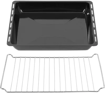 Produktbild von ICQN 45.5 x 37.5 cm Backbleche & -Gitter Set, 6 cm extra Tiefe Emailliert Fettpfanne und Verchromt Backofenrost, Kratzfest & Rostfrei, 455 x 375 x 60mm