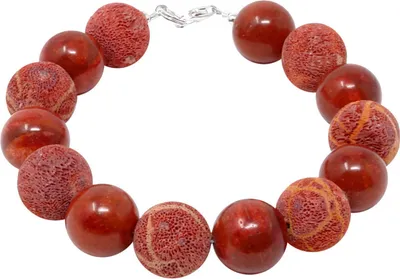 Produktbild von Armband Natur-Koralle Schaumkoralle rot-orange Kugel 925 Silber glatt & mit Poren