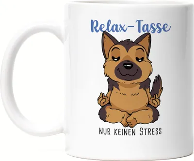 Produktbild von Relax nur keinen Stress Tasse Meditation Lustig Spruch Ironie Schäfer-Hund Geschenk-Idee Bürokollegen Chillen Yoga