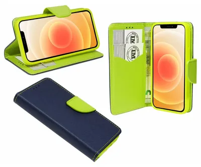Immagine prodotto di Custodia a libro Fancy per iPhone 12 Mini custodia del telefono cellulare custodia del portafoglio con funzione di supporto, slot per schede blu-verde
