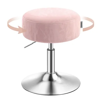 Produktbild von Schminkhocker, Schminkstuhl, Sitzhocker, höhenverstellbar, 360° drehbar, PU, dicke Polsterung, für Schlafzimmer, Küche, Esszimmer, pastellrosa