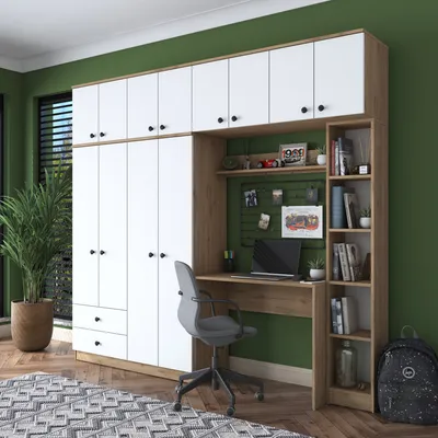 Image de Skye Decor, BA122 - 2697, ensemble bureau-chambre à coucher, noyer, panneaux de particules 100 % mélaminés, 240 x 42,5 x 216,8 cm