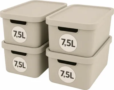Produktbild von Plastard Aufbewahrungsbox 4er-Set, 7,5L, Lagerbox, Regalbox stapelbar, Beige