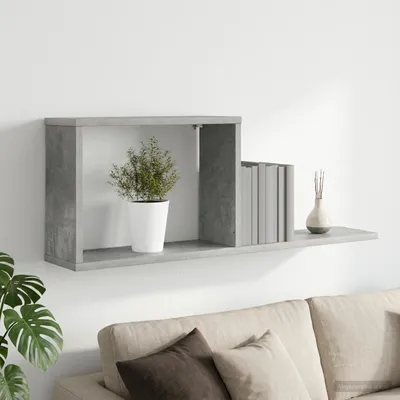 Image de Étagères murales exclusives - Couleur gris béton, dimensions 80 x 15 x 30 cm, matériau composite bois