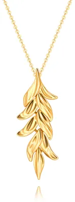 Produktbild von Aobei Pearl Statement Blatt Anhänger Lange Halsketten zierliche Gold Kette Pullo