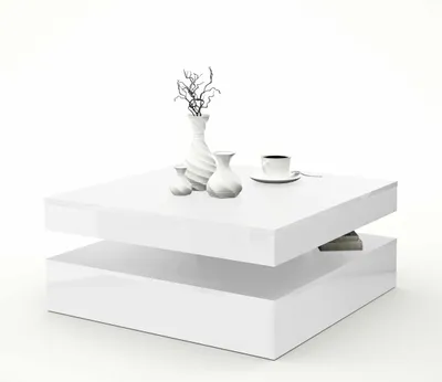 Couchtisch TURN 78 x 78 cm drehbare Platte Optik Weiß glossy von Forte