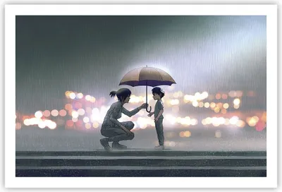 Produktbild von Poster - Poster ohne Rahmen - Manga Regenschirm Hilfe - 91,5x61 cm - Wand Bild - Wanddeko - Wandbilder - Kunstposter - Wandposter - Bilder - Kunstdruck - Wanddekoration - Wandbild - P2XAA91x61-4741