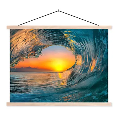 Produktbild von MuchoWow® Textilposter Sonnenuntergang - Wasser - Welle - Orange 40x30 cm mit holzfarbenen Rahmen - Bilder