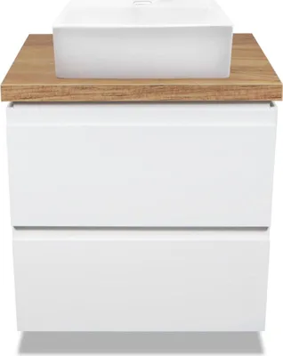 Produktbild von VBChome Badmöbel 60 cm Weiß Aufsatzwaschbecken mit Hahnloch 39x30 cm Aufsatzwaschtisch mit Waschbeckenunterschrank 2 Schubladen Badezimmerschrank Modern
