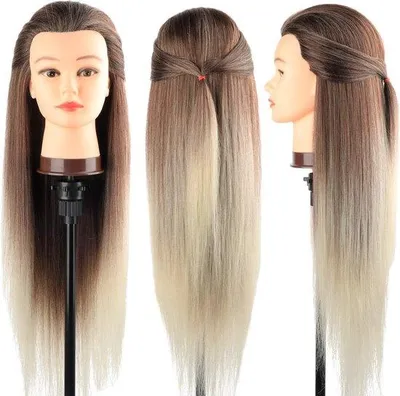 Produktbild von Trainings- und Stylingkopf 26-28 Zoll/66-71 cm Kunsthaar, Schönheitsstudio Mannequin, Puppekopf mit Gratis Klem für Frisieren