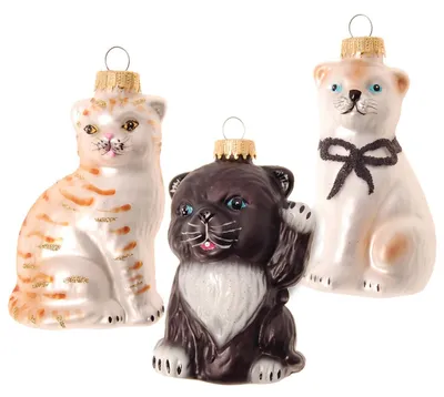 Gläserne Katzenset – 3 mundgeblasene Weihnachtsbaum-Anhänger