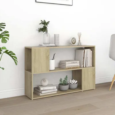 A wooden bookshelf with decorative items on it, placed against a white wall.