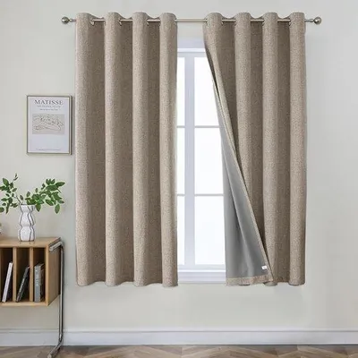 Productafbeelding van Gordijnset van 2, met linnenlook, 100% verduisterend, met oogjes, verduisteringsgordijn, warmte-isolerend, 140 x 175 cm