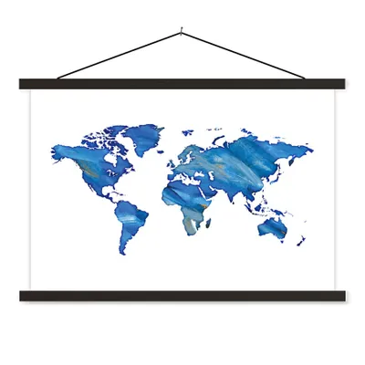 Produktbild von MuchoWow® Textilposter Weltkarte - Aquarell - Minimalismus 90x60 cm mit schwarzem Rahmen - Aufhängungssatz