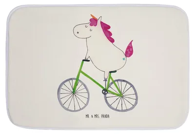 Produktbild von Mr. & Mrs. Panda Badematte Einhorn Radfahrer - Weiß - Geschenk, Badvorleger, Konfetti, Unicorn, Bike, Einhörner, teppich für bad, Badteppich, duschmatte, Radfahren