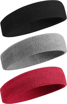 Produktbild von 3er-Pack Schweißbänder, Sport-Stirnband für Männer und Frauen – Feuchtigkeitsableitendes, sportliches Schweißband aus Baumwollfrottee für Tennis, Basketball, Laufen, Fitnessstudio, Training
